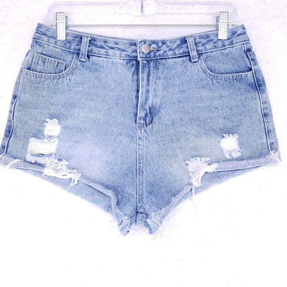 Online Shop Destroyed Cheeky Jean Shorts Women Size XL High Rise Denim Pants - Picture 1 of 6